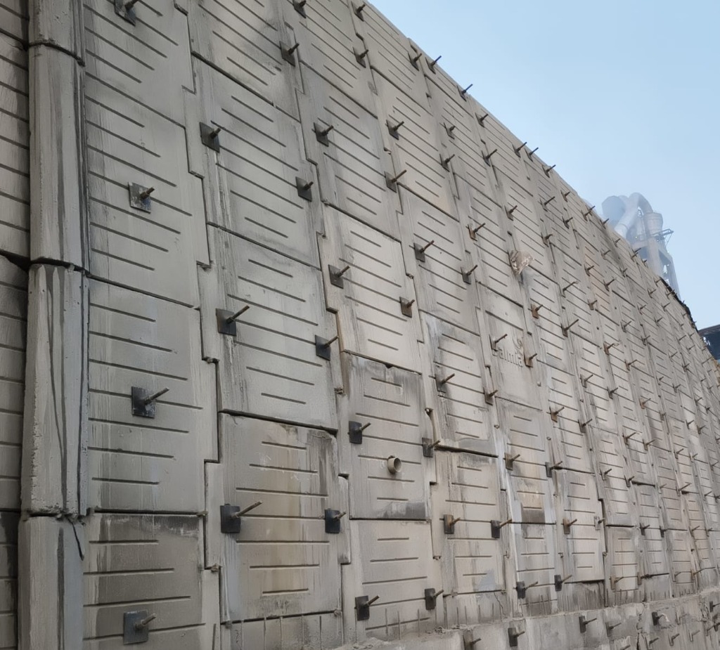 Completed Highway Precast Panel Soil Nailed Retaining Wall
