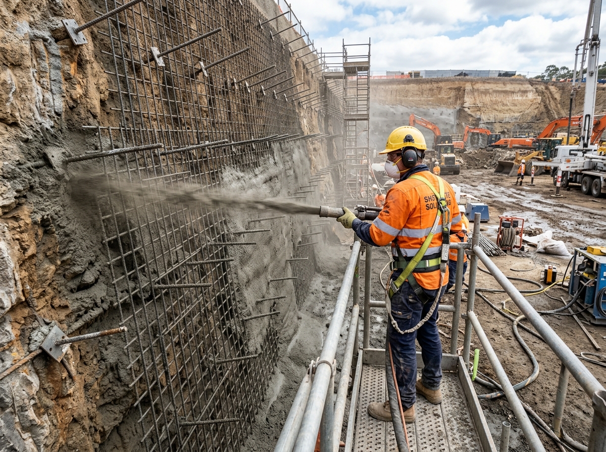 Fiber-Reinforced Shotcrete Spraying Application on Soil Nail Matrix